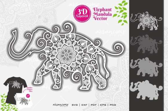 Elephant Mandala Vector SVG 3D Layered