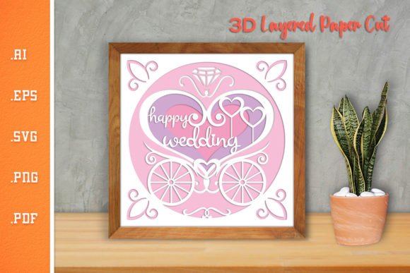 Happy Wedding 3D Layered Paper Cut - SVG