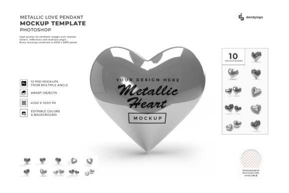 Metallic Heart Pendant 3D Mockup Bundle: Elevate Your Jewelry Designs