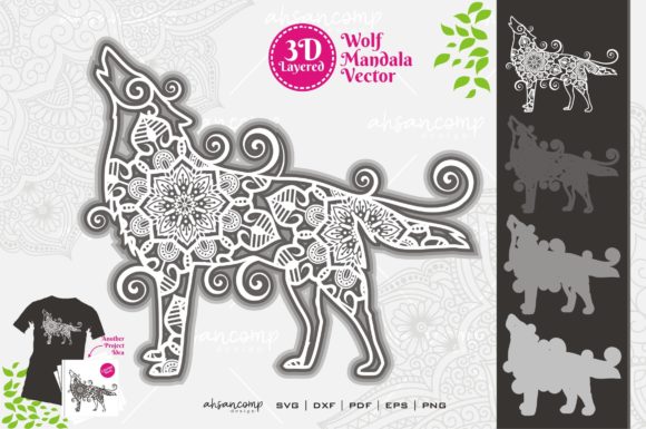 Wolf Mandala Vector 3D Layered 2