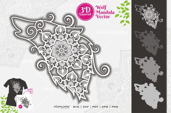 Wolf Mandala Vector 3D Layered 3